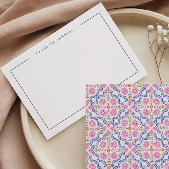 Moderne einfache florale rosa Name Flat Notizkarte Mitteilungskarte (Von Creator hochgeladen)