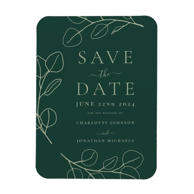 Moderne einfache Foliage Grüne Hochzeit Magnet (Vertikal)