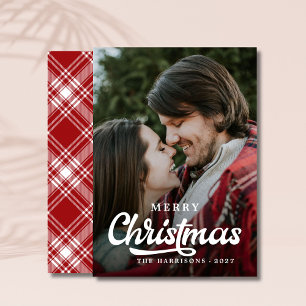 Moderne einfache Foto Frohe Weihnachten Tartan