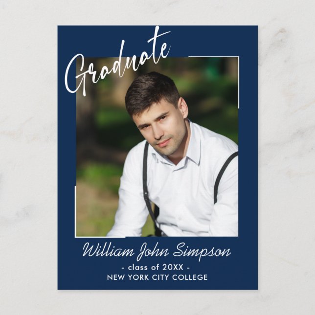 Moderne Einfache FOTO Graduation Party Einladung Postkarte (Vorderseite)