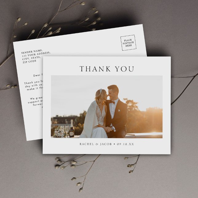 Moderne einfache Foto-Hochzeit Danke Postkarte (Von Creator hochgeladen)