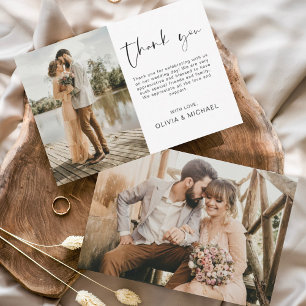 Moderne einfache Foto Hochzeit Elegante Dankeschön Einladung