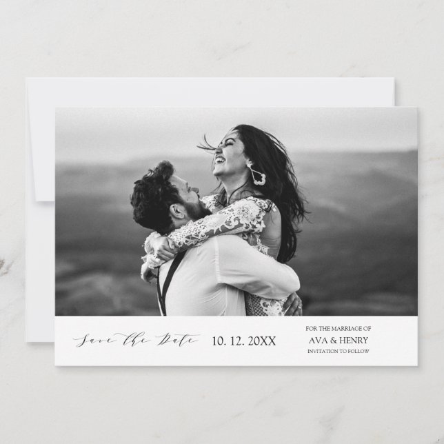 Moderne, einfache Foto Hochzeit Save The Date (Vorderseite)