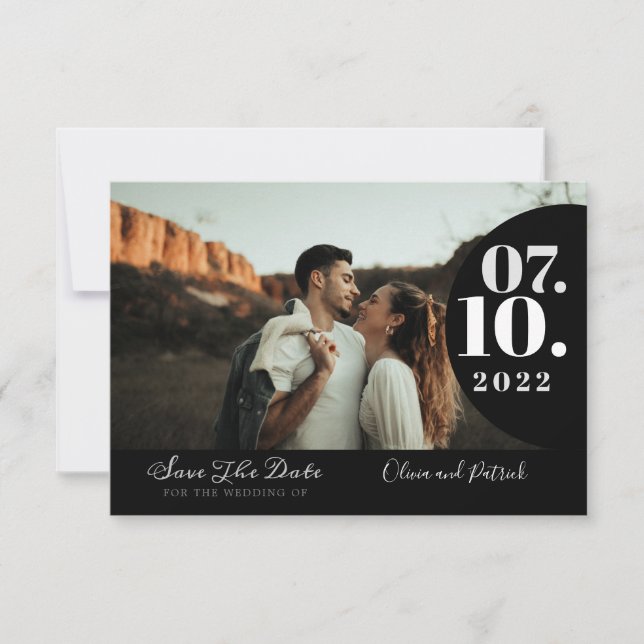 Moderne, einfache Foto Schwarz-Weiß-Hochzeit Save The Date (Vorderseite)