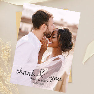 Moderne einfache Fotodank-Schrift Hochzeit Dankeskarte