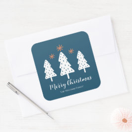 Moderne einfache frohe Weihnachtsbaumen Stars Bleu Quadratischer Aufkleber