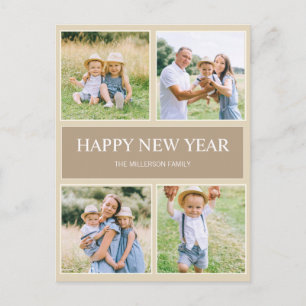 Moderne einfache Frohes Neues Jahr 4 Familienfoto Postkarte