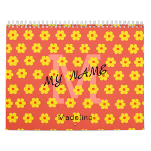 Moderne einfache gelbe orangefarbene Blumen Monogr Kalender