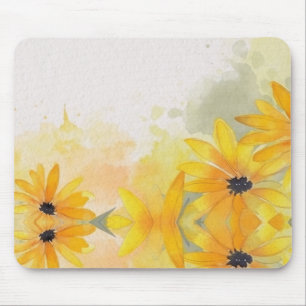 Moderne einfache gelbe Wasserfarben Blumen Mousepad