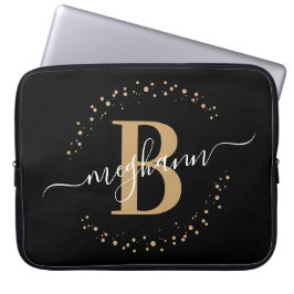 Moderne einfache Girl Black Monogram Script Laptopschutzhülle