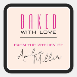 Moderne einfache Girly Pink und Black Baking Luxus Quadratischer Aufkleber