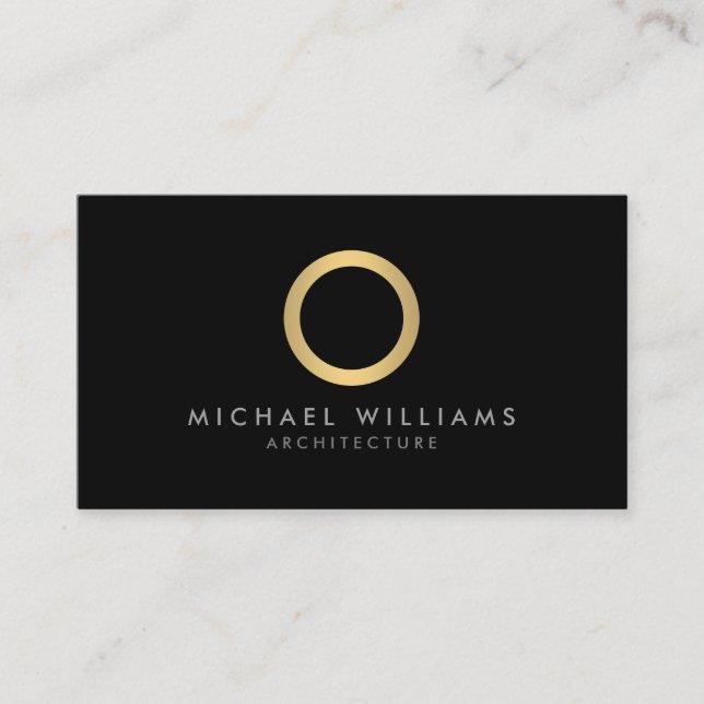 Moderne einfache Gold Circle Black Business Card Visitenkarte (Vorderseite)