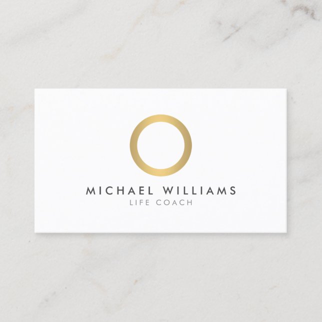 Moderne, einfache Gold Circle White Business Card Visitenkarte (Vorderseite)