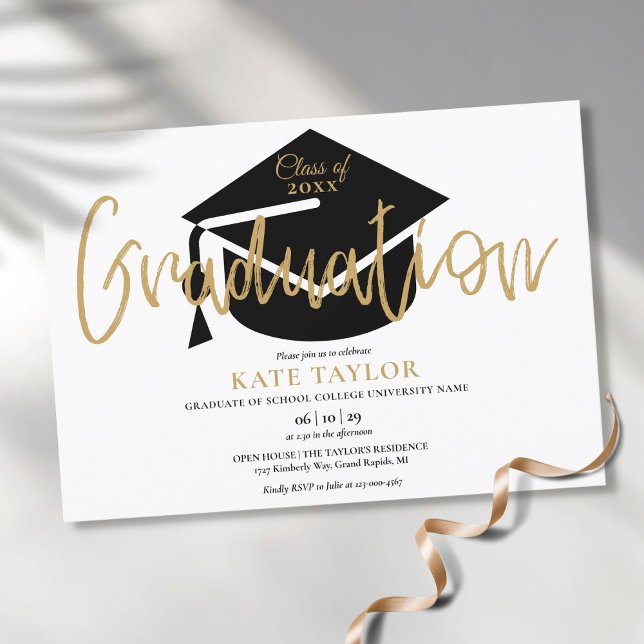 Moderne, einfache Gold-Script-Graduierungspartei Einladung (Modern Simple Gold Script Graduation Party Invitation)