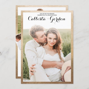 Moderne einfache Goldgrenzenfotografie-Hochzeit Einladung