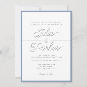 Moderne einfache Grenz-Dusty Blue Hochzeit Einladu Einladung