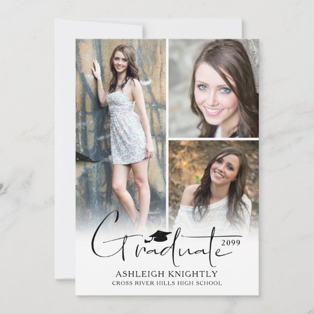 Moderne, einfache Handschrift Graduate Cap 4 Foto Ankündigung (Vorderseite)