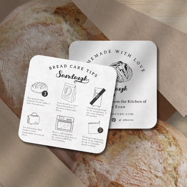 Moderne, einfache, hausgemachte Brot-Pflegetipps Quadratische Visitenkarte (Modern Simple Homemade Sourdough Bread Care Tips Square Business Card)
