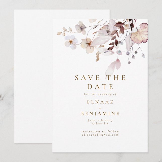 Moderne einfache Herbst-Hochzeit mit getrockneten  Save The Date (Vorne/Hinten)