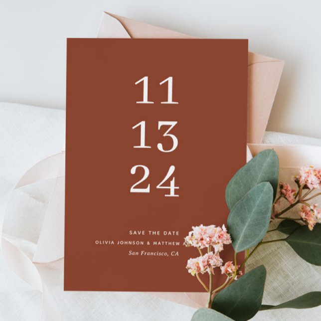 Moderne, einfache Herbstterracotta Minimalistische Save The Date (Von Creator hochgeladen)