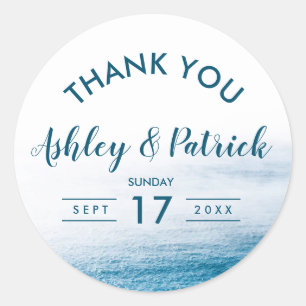 Moderne einfache Hochzeit am Meer Vielen Dank Runder Aufkleber
