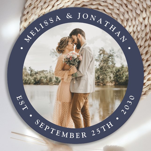 Moderne, einfache Hochzeit des Navy Blue Custom Fo Runder Pappuntersetzer (Von Creator hochgeladen)