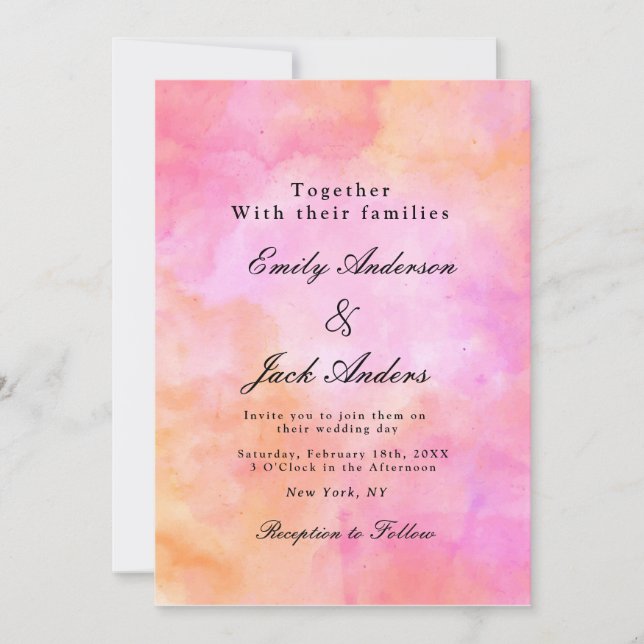 Moderne, einfache Hochzeit in Rosa und Orange Save The Date (Vorderseite)