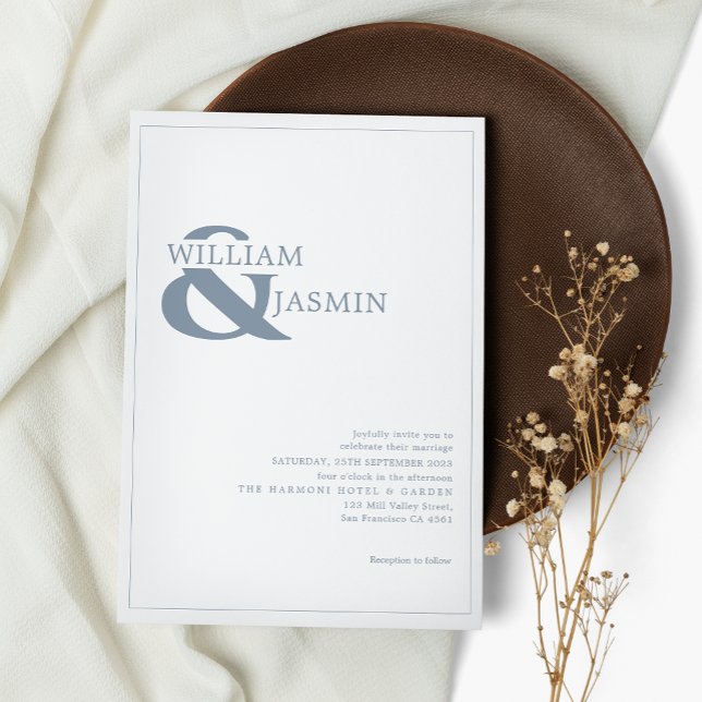 Moderne einfache Hochzeit mit blauer Grenze Einladung (Von Creator hochgeladen)