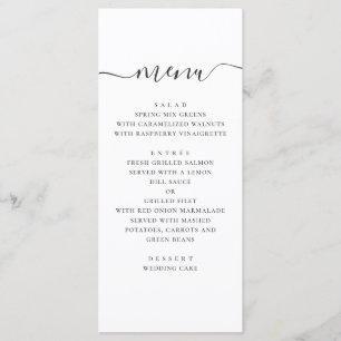 Moderne, einfache Hochzeit. Schwarzweiß-Skript Menükarte
