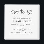 Moderne, einfache Hochzeit speichern Sie die Datum Magnet<br><div class="desc">Eine einfache Moderne speichert den Datums-Magneten. Personalisieren Sie dieses minimalistisch schwarz-weiß Design,  um Ihre persönlichen Daten und Nachricht zu haben.</div>