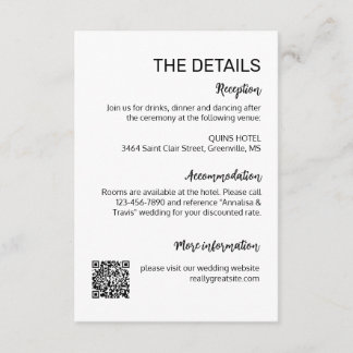 Moderne einfache Hochzeitsdetails Karte