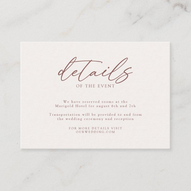 Moderne, einfache Hochzeitsdetails von Elfenbein Begleitkarte (Vorderseite)