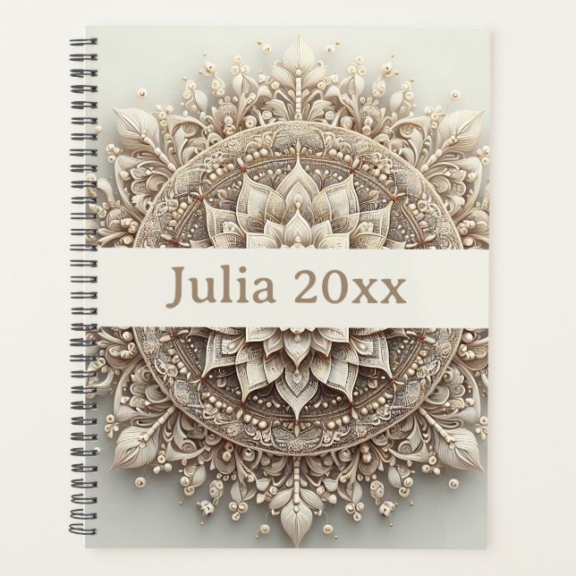 Moderne einfache hübsche süße beige Mandala Planer (Vorderseite)