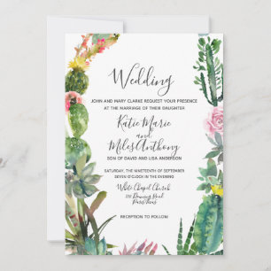 Moderne einfache Kaktus-Sukkulenten-Hochzeitseinla Einladung
