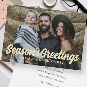 Moderne einfache kursive Schrift Familienfoto Feiertagskarte