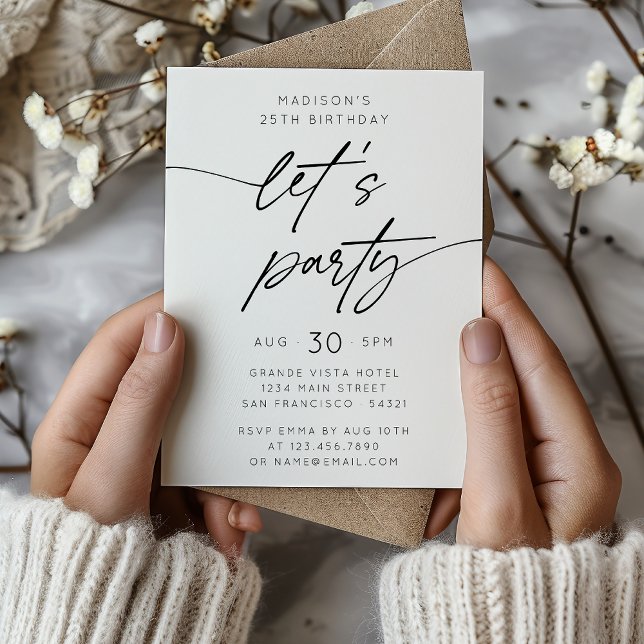 Moderne einfache Let's Party Script Geburtstag Einladung (Von Creator hochgeladen)