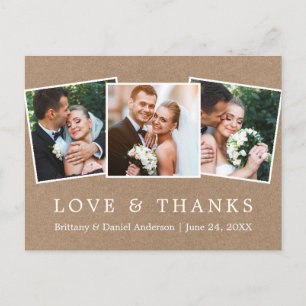 Moderne einfache Liebes-Dank-Hochzeit 3 Foto Kraft Postkarte