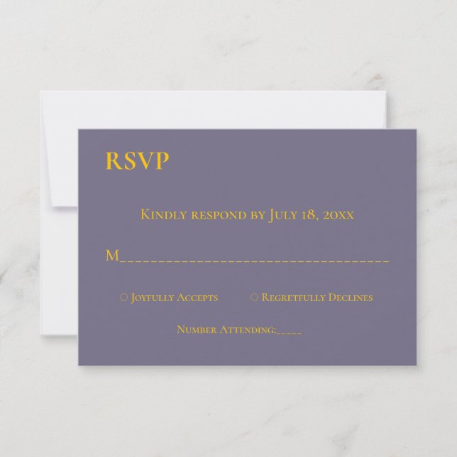 Moderne, einfache Lila-Gold-Script-Monogramm-Hochz RSVP Karte (Vorderseite)