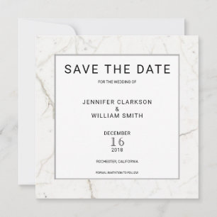 Moderne, einfache Marmor, weiße Hochzeit Save the  Date