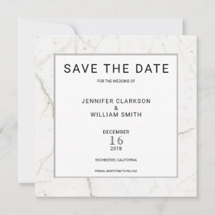 Moderne, einfache Marmor, weiße Hochzeit Save the Save The Date