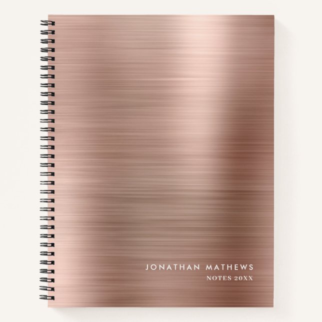 Moderne, einfache Metallic-Rose Gold Notizbuch (Vorderseite)