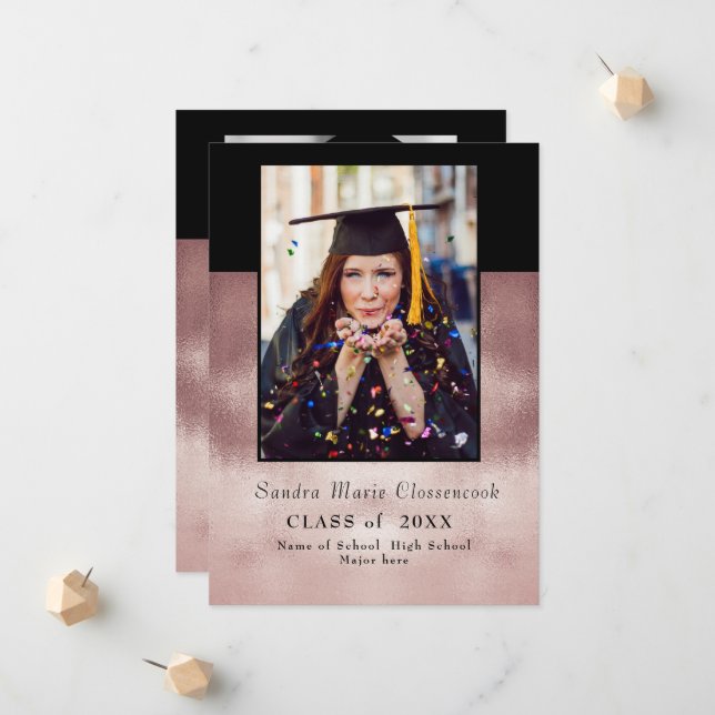 Moderne einfache Minimal-Rose Schwarzer Abschluss  Ankündigung (Vorderseite/Rückseite Beispiel)