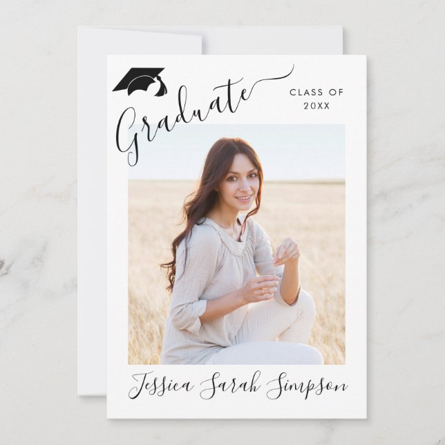 Moderne Einfache Minimalistisch-2-FOTO-Graduierung Einladung (Vorderseite)