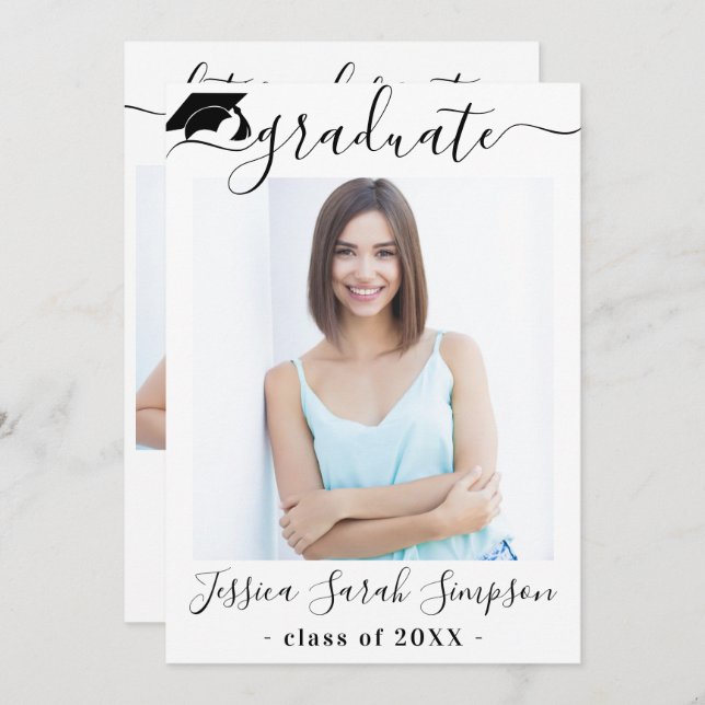 Moderne Einfache Minimalistisch-2-FOTO-Graduierung Einladung (Vorne/Hinten)
