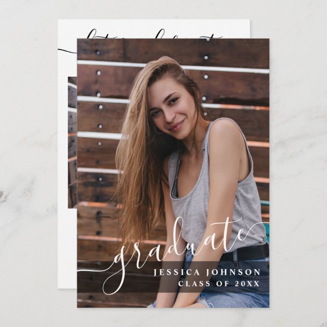 Moderne Einfache Minimalistisch-2-FOTO-Graduierung Einladung (Vorne/Hinten)