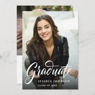 Moderne Einfache Minimalistisch-2-FOTO-Graduierung Einladung