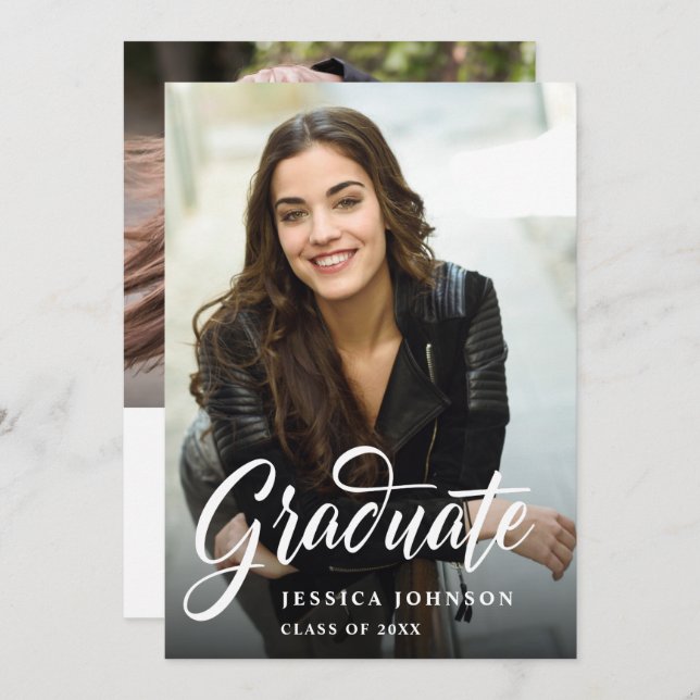 Moderne Einfache Minimalistisch-2-FOTO-Graduierung Einladung (Vorne/Hinten)