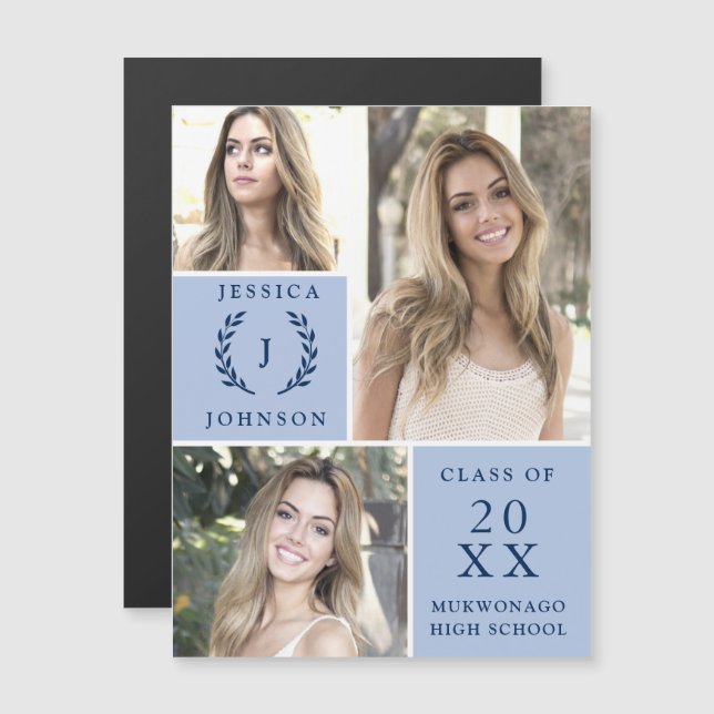 Moderne Einfache Minimalistische 3-FOTO-Graduierun Magneteinladung (Vorne/Hinten)