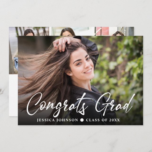 Moderne Einfache Minimalistische 4-FOTO-Graduierun Einladung (Vorne/Hinten)
