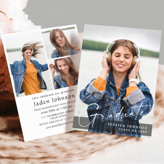 Moderne Einfache Minimalistische 4-FOTO-Graduierun Einladung (Von Creator hochgeladen)